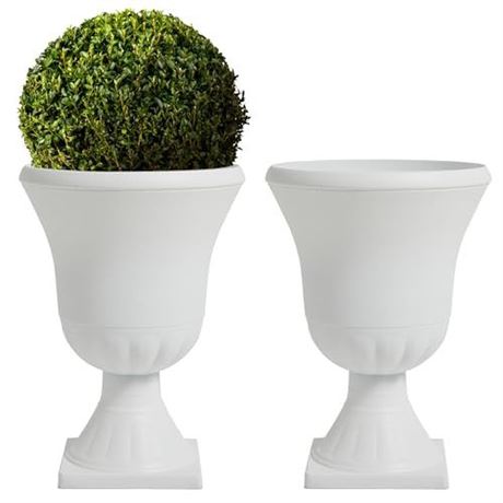 Worth Garden 2-Pack Plastic Urn Planters - 22'' Tall Round Classic Resin Flower