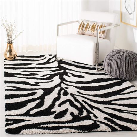 SAFAVIEH Florida Shag Collection Area Rug - 8' x 10', Ivory & Black, Zebra