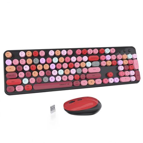 UBOTIE Colorful Computer Wireless Keyboard Mouse Combos, Typewriter Flexible