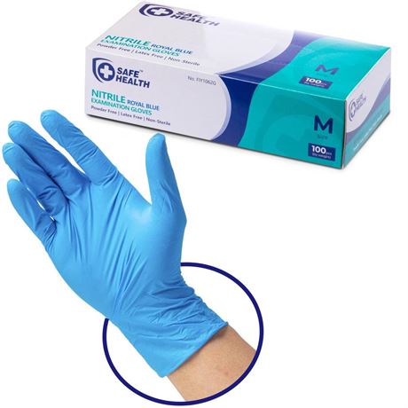 Safe Health Blue Nitrile Exam Gloves, 100-Count S M L XL, 3.5 Mil Free of