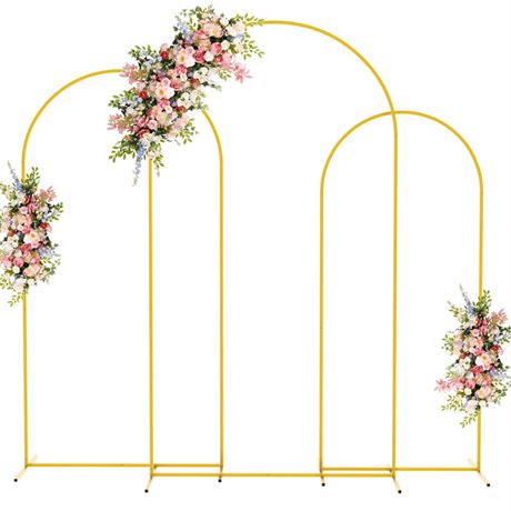 Fomcet Metal Arch Backdrop Stand Set of 3 Gold Wedding Arch Stand 7.2FT & 6.6FT