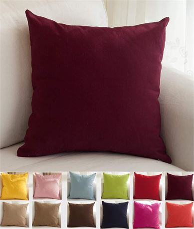 TangDepot Cotton Solid Throw Pillow Covers, 14" x 14" , Wine, 1 Count (Pack of