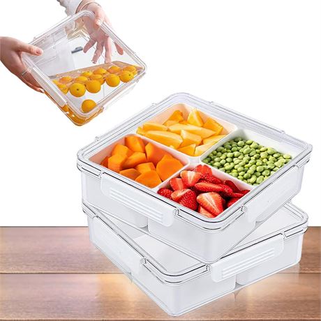 TOKLYUIE 2 Pcs Veggie Tray with Lid Reusable Large Food Storage Containers