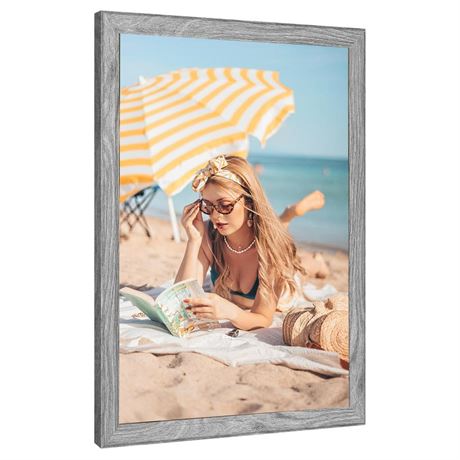 Grey Wood 24x36 Poster Frame, Rustic Natural 36x24in Gray Woodgrain Picture