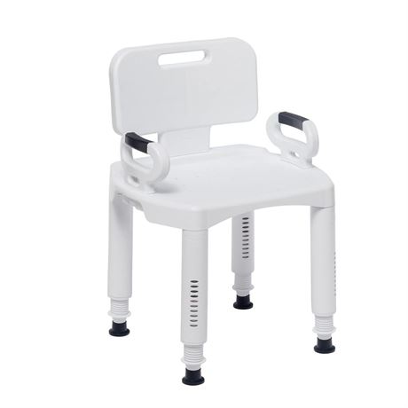 Drive Medical RTL12505 Handicap Bathroom Bench with Back and Arms, White 1