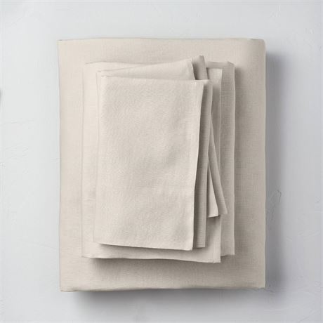 Full 100%King  Washed Linen Solid Sheet Set Natural - Casaluna™