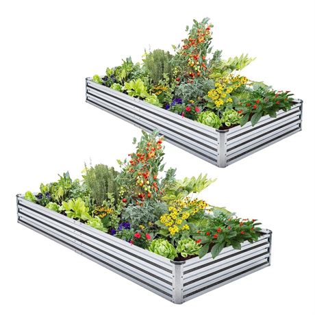 Galvanized Raised Garden Bed Kit - Metal Raised Planter 2pcs/Pack 6'x3'x1' for