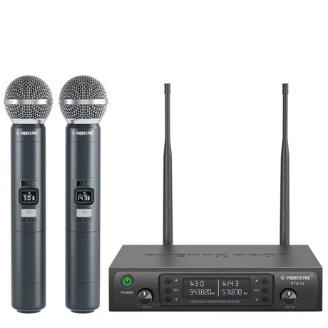 Phenyx Pro Wireless Microphone System Dual Wireless Mics,w/ 2 Handheld Dynamic