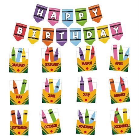 BelleAngle Happy Birthday Bulletin Board Decorations Set Colorful Crayon
