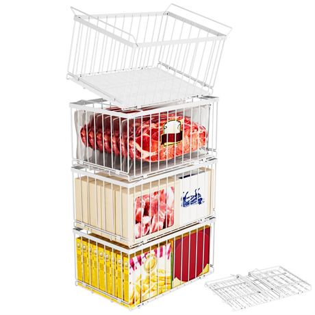 Large Freezer Organizer Bins, Upgrade One-Touch Open/Close, for 5-9 Cu.Ft Deep