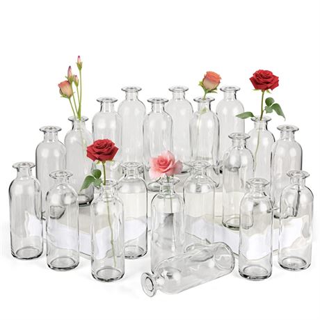 Clear Glass Bud Vase, 20 Pack 8 Oz Living Bud Vases, Small Vases for Flowers,