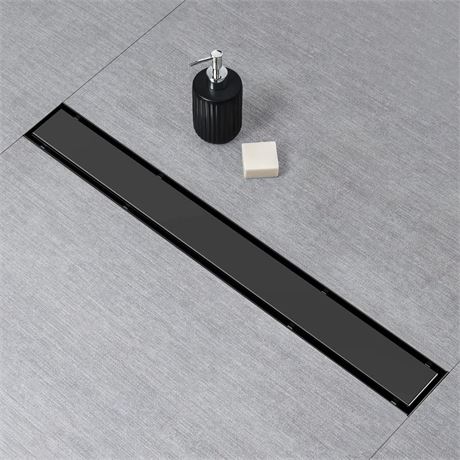 SaniteModar Linear Shower Drain, Black Linear Drain 36 inch with Flat and Tile