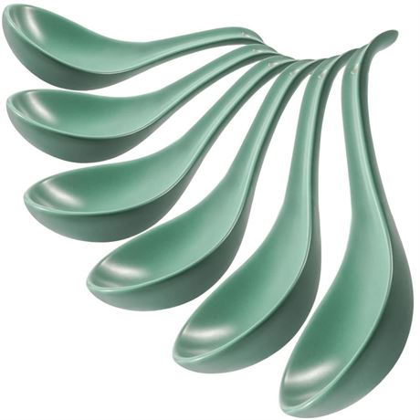 Soup Spoons, Teal Ceramic Spoons Set of 6, Chinese Soup Spoons, 6.75 inch Ramen