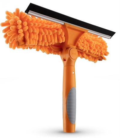 Window Squeegee and Microfiber Scrubber 2-in-1 Combo // Multi-Angle Window