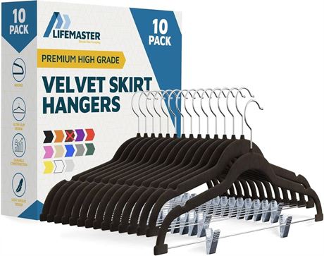 Lifemaster Velvet Skirt Hangers – with Adjustable Clips  360 Degree Swivel Hook
