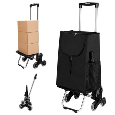 Collapsible Stair Climbing Shopping Cart: Trolley Cart with Insulated Bag for