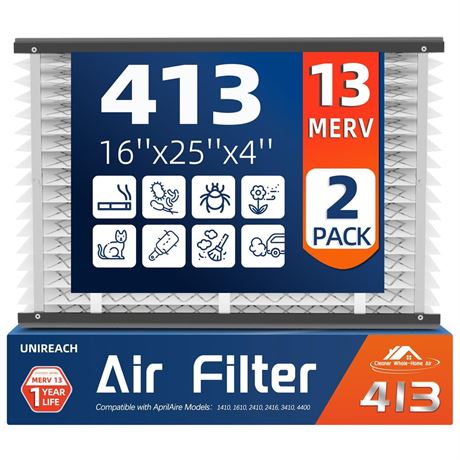 2 Pack 413 Replacement Air Filter, MERV 13,Actual Size: 16"x28"x4", Nominal
