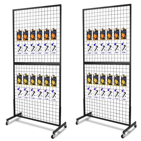 Grid Wall Panels, 2 Packs 3'x 6' Grid Wall Panels Stand with T-Base, Black Wire