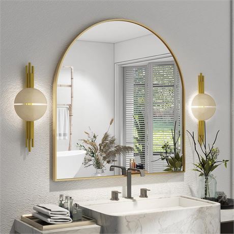 Arched Bathroom Mirror 32" x 34" for Bathroom Vanity Mirror or Wall Decor Gold