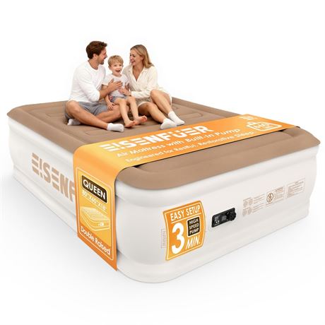 Air Mattress Queen with Built-in Pump – 18" Raised Inflatable Mattress with