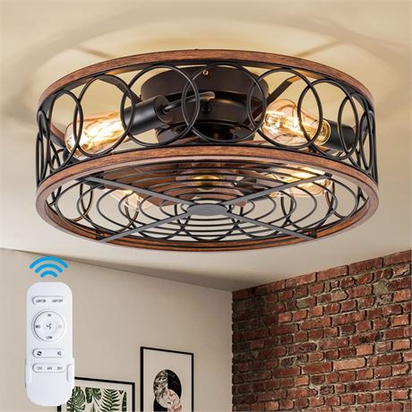 NORFOLK Ceiling Fans with Lights and Remote, 20'' Low Profile Caged Lighting