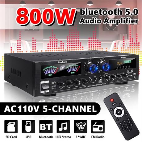Blitzmax 800W Surround Sound Bluetooth Audio Power Amplifiers Receiver for Home