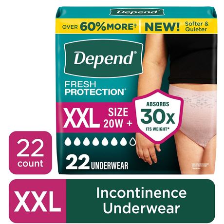 Depend Fresh Protection Incontinence Underwear for Women, Adult Diapers, XXL,