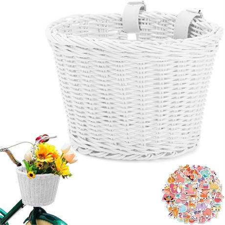 Women Men Bicycle Front Handlebar Bicycle Basket, Front Hand-Woven Bike Basket