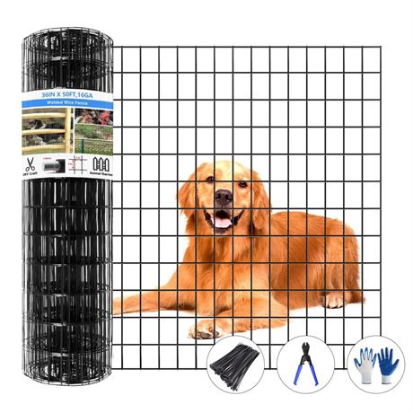 Welded Wire Fence, 50ft(L) x 36inch(H) PVC Coated Wire Fencing for Dog, 2 Inch