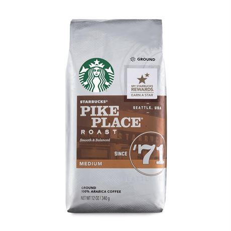 Starbucks Arabica Beans Pike Place Roast  Medium Roast Ground Coffee  12 Oz