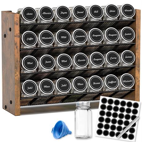 NESAPTO Spice Rack Organizer with 28 Glass Spice Jars, Wood 4-Tier Seasoning