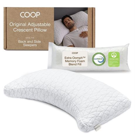 Coop Home Goods Original Crescent Adjustable Pillow, King Bed Pillows for