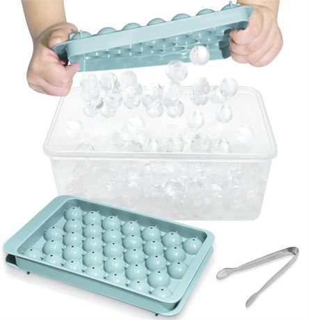 WIBIMEN Ice Cube Tray with Lid and Bin - Round Ice Trays for Freezer with Lid -