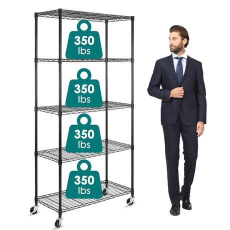 WDT 5-Shelf Shelving Units on Wheels Casters, Adjustable Heavy Duty Metal Shelf