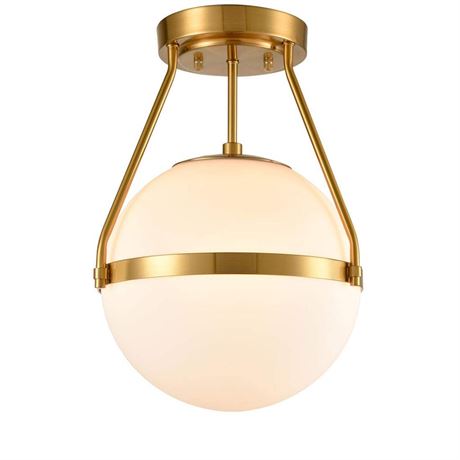 HOLKIRT Mid Century Modern Globe Semi Flush Mount Ceiling Light Fixture,White