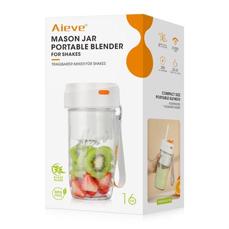 Aieve Mason Jar Blender, Personal Blender Portable Blender Cup for Wide Mouth