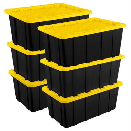 Sterilite 6-Pack Industrial Tote, Plastic Storage Container Bins with Lids, 27