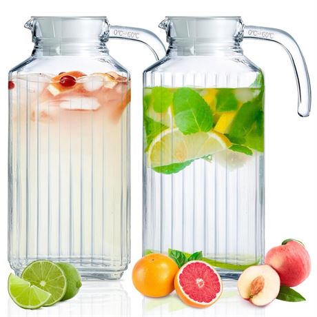 AiHeart Glass Pitcher with Lid,2pcs Glass Fridge Pitcher with Handle,Large