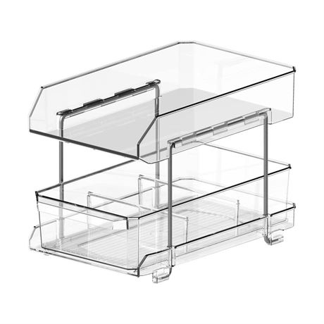 Hourleey 2 Tier Household Organizer with Dividers, Double Layer Multi-Purpose