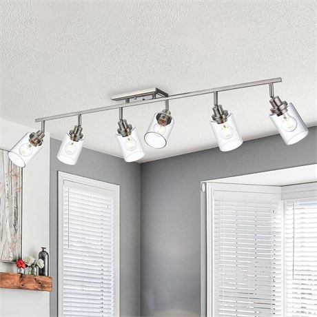 6-Light Track Lighting Fixtures Ceiling Spot Light,Brushed Nickel Modern