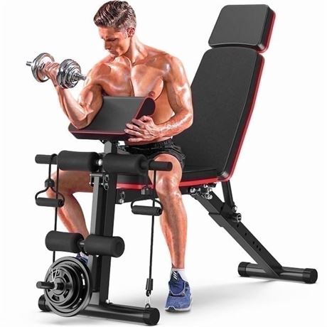 GIKPAL 7 Positions Adjustable Weight Bench With Extended Headrest and Leg