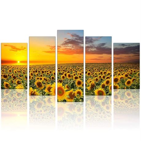 KLVOS 5 Piece Sunflower Wall Art Floral Giclee Canvas Prints Paintings Modern