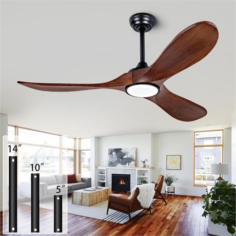 52" wood ceiling fan with light with remote control, indoor outdoor wood