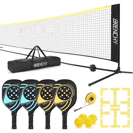 Pickleball Set with Net and Markers, Pickleball Net Set of 4 Paddles for Home