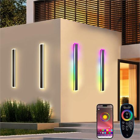 Outdoor Long Wall Lights, Ip65 Waterproof RGB/Warm/White Dimmable Modern Led