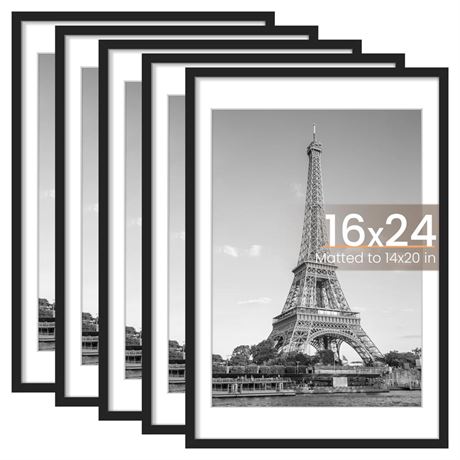 upsimples 16x24 Picture Frame Set of 5, Display Pictures 14x20 with Mat or