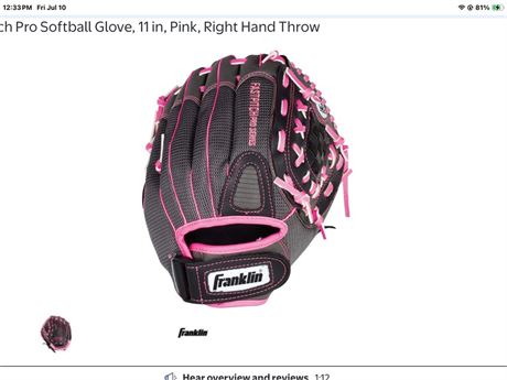 Franklin Sports Fastpitch Pro Softball Glove, 11 in, Pink, Right Hand Throw
