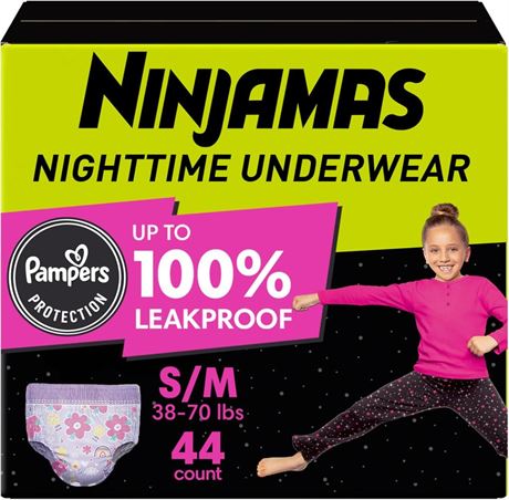 Pampers Ninjamas Nighttime Bedwetting Underwear Girls - Size S/M (38-70 lbs),