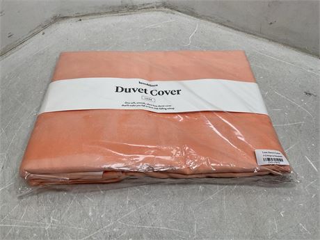 NWT Brooklinen Luxe Sateen Duvet Queen/Full Cotton Stripe Dreamsicle/Peach Color