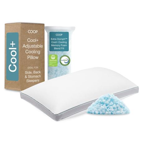 Coop Home Goods Cool+ Adjustable Pillow, Queen Size Plus Shaped Memory Foam